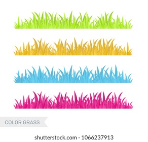 Vector creative set of illustration of color variation of grass on white background. Flat style design of grass for web, site, advertisement, banner, game