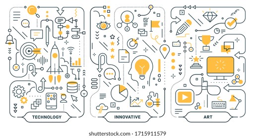 Vector creative set of innovate technology business process template. Business concept illustration on white background. Flat line art style design for web, banner, print, presentation