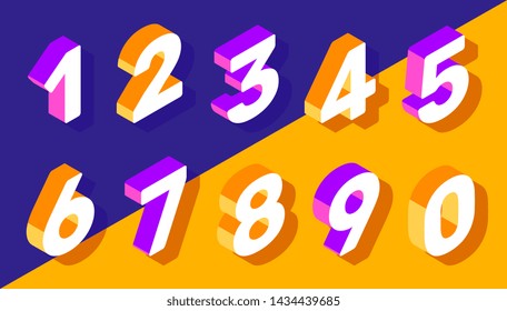 Vector creative set of isometric number typography on bright color background. 3d style design for web, site, banner, greeting card, presentation