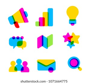 Vector creative set of multicolor transparent business icon on white background. Flat style bright design for web, banner, presentation