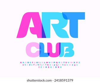 Vector creative sign Art Club with Watercolor Font. Bright Alphabet Letters and Numbers set.