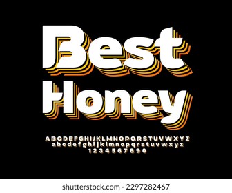 Vector Creative Sign Best Honey. Modern bright Font. Modern Alphabet Letters and Numbers set