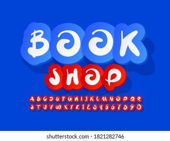 Tienda de carteles creativos vectores. Fuente artística roja. Estilo de pegatina creativo Alfabeto Letras y números establecidos