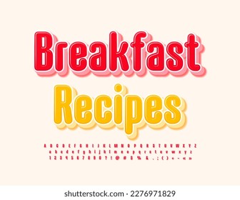 Signo creativo vectorial Recetas de desayuno.Fuente 3D Rojo moderno. Conjunto artístico de letras, números y símbolos alfabéticos