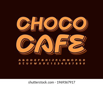 Vector creative sign Choco Cafe. Handwritten creative Font. Layered Alphabet Letters and Numbers set