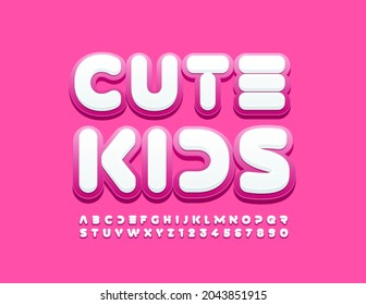 Signo creativo vectorial Niños Cute con fuente abstracta blanca y rosa. Conjunto de letras y números de alfabeto único