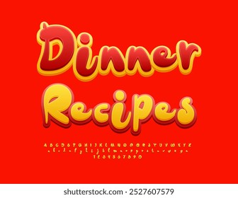 Vektor kreative Zeichen Abendessen Rezepte. Helle, verspielte Schriftart. Lustige Alphabet Buchstaben und Zahlen gesetzt. 
