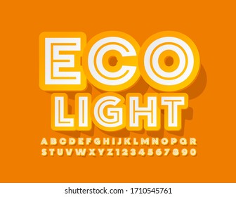Signo creativo vectorial Eco Light, Yellow and White sticker Font. Letras y números de alfabeto de moda