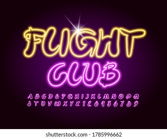 Vector creative sign Flight Club. Artistic Neon Font. Glowing handwritten Alphabet Letters and Numbers