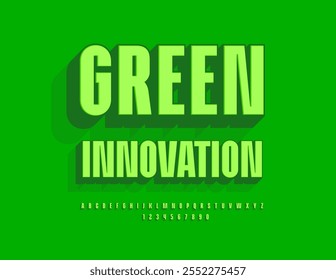 Signo creativo Vector Innovación verde. Fuente 3D brillante. Conjunto de letras y números de alfabeto decorativo.