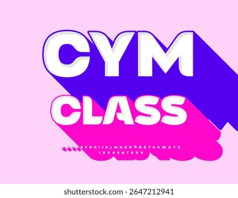 Vector Creative sign Gym Class. Stylish Font with Pink Big Shadow. Modern 3D Alphabet Letters and Numbers set. 