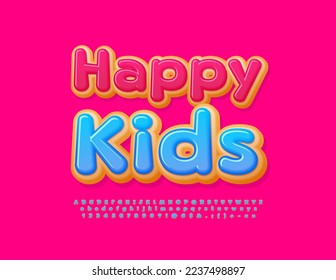 Vector creative sign Happy Kids.  Sweet Donut Font. Artistic Alphabet Letters and Numbers