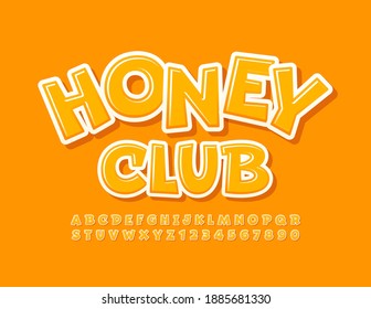Vector creative sign Honey Club. Yellow bright Font. Modern set of Alphabet Letters and Numbers