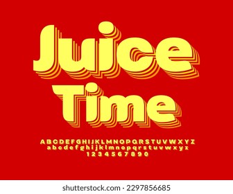 Vector creative Sign Juice Time. Modern bright Font. Artistic Alphabet Letters and Numbers