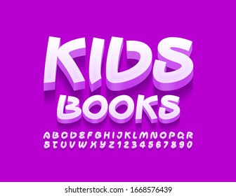 Vector creative sign Kid Books with funny Font. 3D trendy Alphabet Letters and Numbers