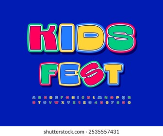 Vector creative sign Kids Fest. Bright Children Font. Colorful Alphabet Letters and Numbers set