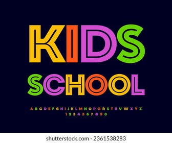 Vector creative sign Kids School. Bright colorful Font. Modern Alphabet Letters and Numbers