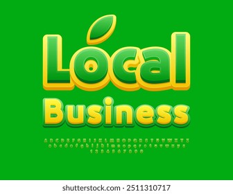 Vector creative sign Local Business. Trendy Green Font. Decorative Alphabet Letters and Numbers set.