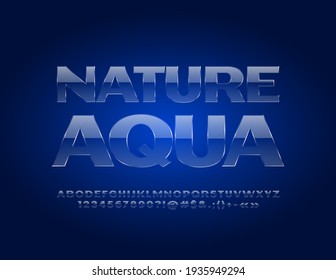 Vector Creative Sign Nature Aqua. Glossy Transparent Font. Glass Alphabet Letters And  Numbers Set