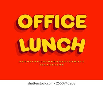 Vektor kreatives Zeichen Office Lunch. Klassische helle 3D-Schrift. Isometrische Buchstaben und Zahlen für Alphabete.