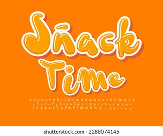 Vector creative sign Snack Time. Funny glossy Font. Handwritten Alphabet Letters and Numbers set