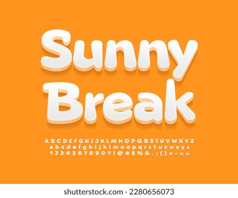 Vector creative sign Sunny Break with white 3D Font. Modern Alphabet Letters, Numbers and Symbols set