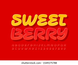 Vector creative sign Sweet Berry with red Font. Creative Alphabet Letters and Numbers