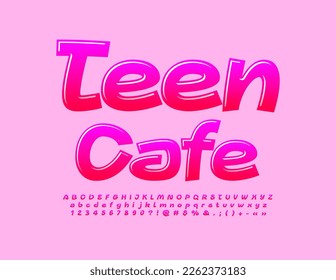 Signo creativo vectorial Teen Cafe. Fuente manuscrita brillante. Conjunto de letras y números de alfabeto moderno