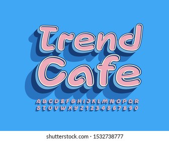 Vector creative sign Trend Cafe. 3D Uppercase Font. Handwritten ALphabet Letters and Numbers set