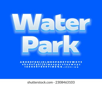 Vector creative Sign Water Park. Stylish Glowing Font. Modern White 3D Alphabet Letters and Numbers