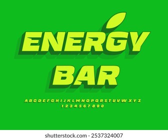 Vector creative signboard Energy Drink. Exclusive Green 3D Font. Modern Alphabet Letters and Numbers set.