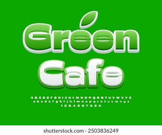 Cartel creativo Vector Green Café. Fuente linda con estilo brillante. Conjunto de letras y números de alfabeto de moda. 