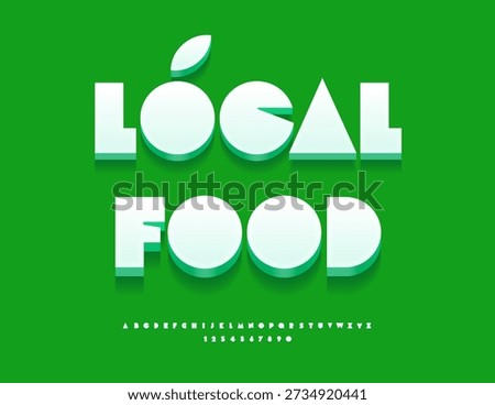 Vector Creative signboard Local Food. Big White 3D Font. Artistic Alphabet Letters, Numbers and Symbols set.