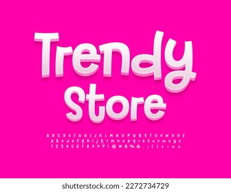 Tienda de moda de carteles creativos vectores. Fuente manuscrita blanca. Divertidas letras y números de alfabeto 3D. 