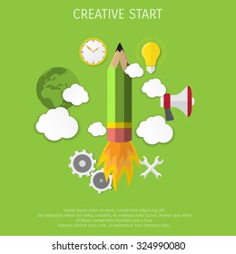 Vector creative start concept flat illustration. Project startup.