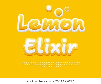 Vector Creative sticker Lemon Elixir. Artistic Handwritten Font. Trendy Digital Alphabet Letters and Numbers set.