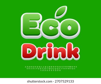 Vector Etiqueta engomada creativa bebida vegana. Fuente verde creativa. Conjunto de letras y números de alfabeto artístico.