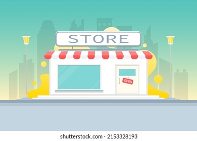 Vector creative store shop design, Store shop in urban, Digital marketing illustration.