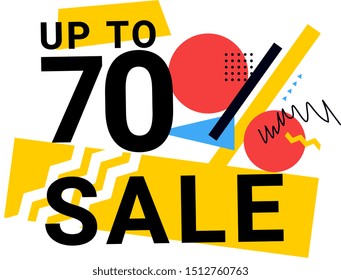 Vector creative summer 70% off sale illustration with text and bright abstract element on white background. Flat line art style template design for web, site, banner, poster