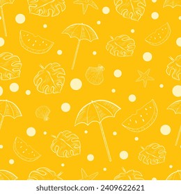 Vector Creative Summer Holiday Concept Seamless Pattern Design on Yellow Background. 