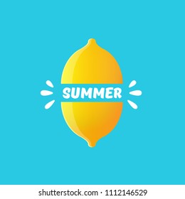 vector creative summer label or icon isolated on azure background. Summer fun concept background with fresh lemon. 