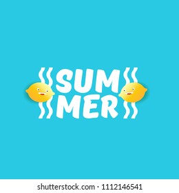 vector creative summer label or icon isolated on azure background. Summer fun concept background with fresh lemon. 
