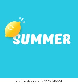 vector creative summer label or icon isolated on azure background. Summer fun concept background with fresh lemon. 