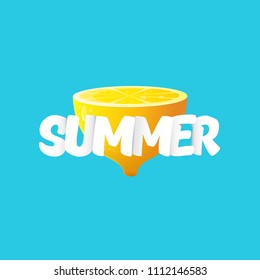 vector creative summer label or icon isolated on azure background. Summer fun concept background with fresh lemon. 