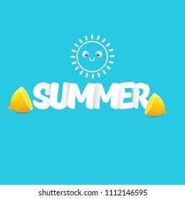 vector creative summer label or icon isolated on azure background. Summer fun concept background with fresh lemon. 