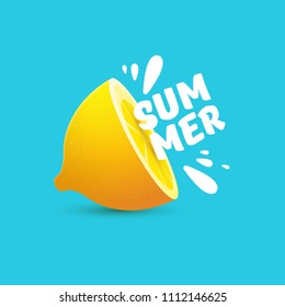 vector creative summer label or icon isolated on azure background. Summer fun concept background with fresh lemon. 