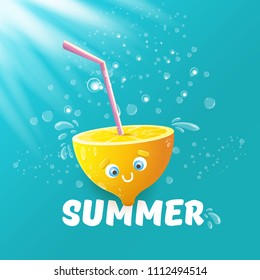 vector creative summer label or icon  on azure water background. Summer fun concept background with fresh lemon