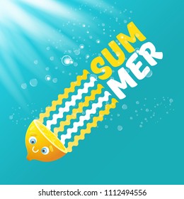 vector creative summer label or icon  on azure water background. Summer fun concept background with fresh lemon