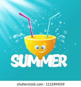 vector creative summer label or icon  on azure water background. Summer fun concept background with fresh lemon