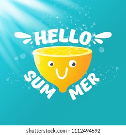 vector creative summer label or icon  on azure water background. Summer fun concept background with fresh lemon